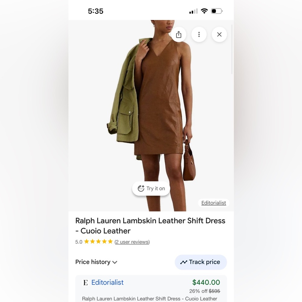 Lauren Ralph Lauren Brown Leather Shift Dress - Picture 2 of 10